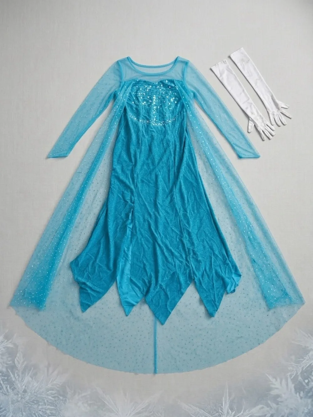 ELSA Kids Blue Sparkle Princess Costume Dress with Cape and Gloves women teen